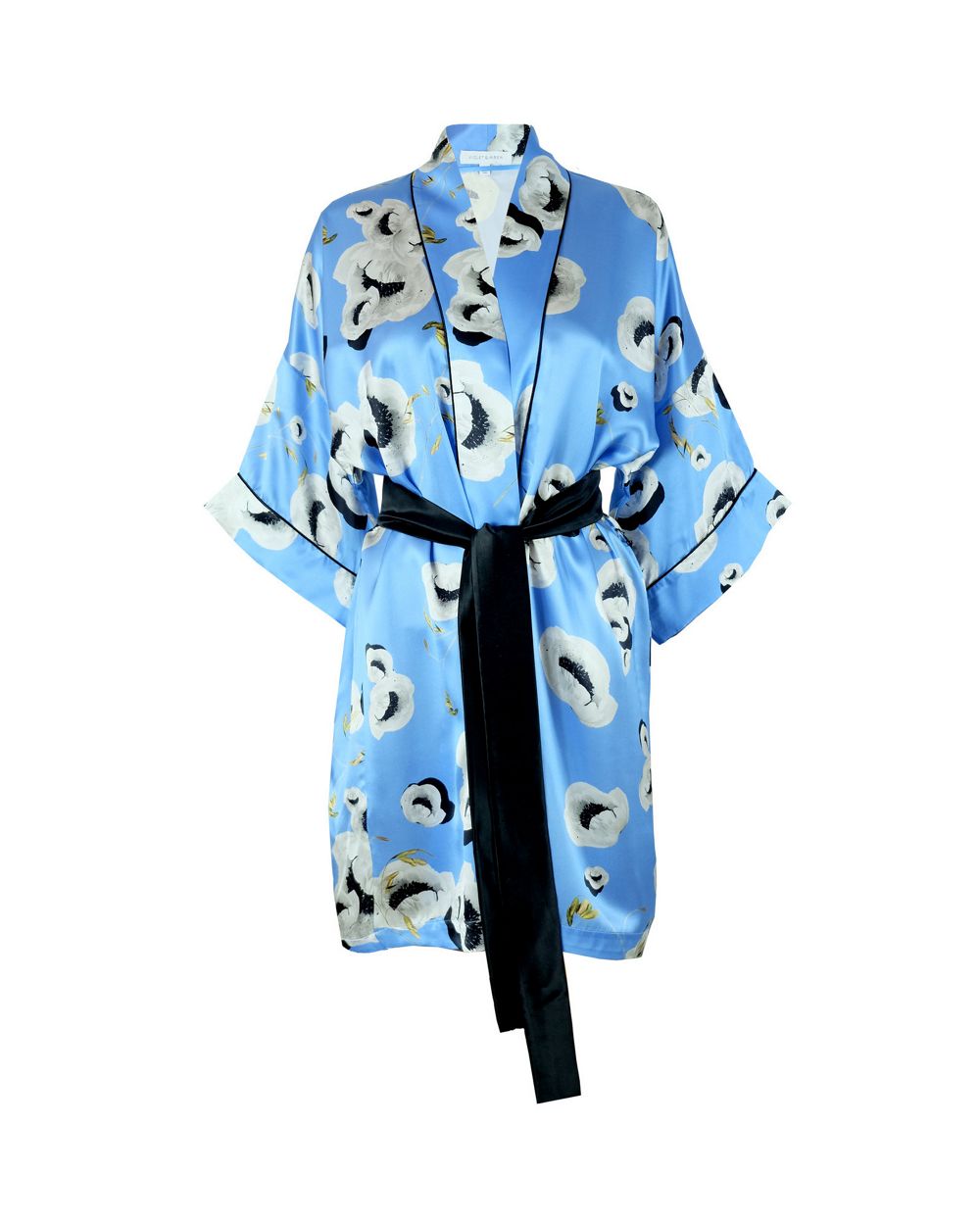 Ultra Blue Peony Piped Kimono