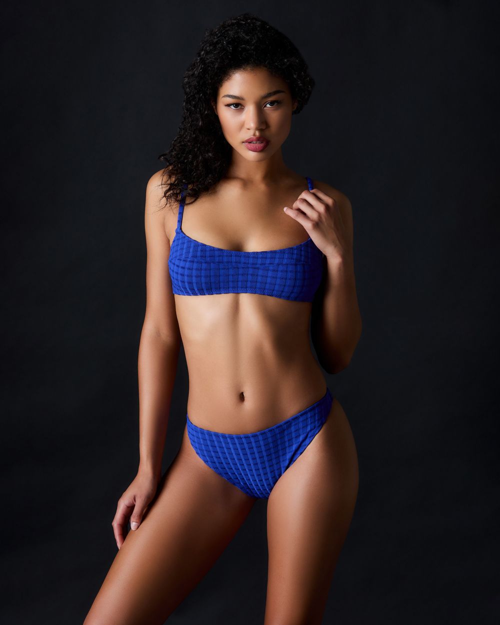Shiny Stripe Rib Elsa Bikini Top